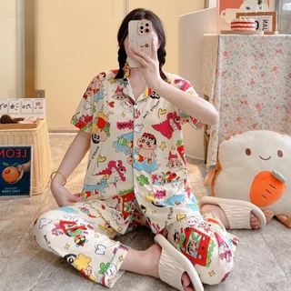 💥ลายใหม่💥ชุดนอน เสื้อแขนสั้น + กางเกงขายาว มีกระเป๋าเสื้อ ผ้าคอตตอน ลายการ์ตูน อก42 ฟรีไซส์ DC4