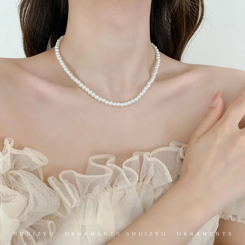 สร้อยคอโชคเกอร์มุก เรียบง่าย วินเทจ หรูหรา ผู้หญิง thumbnail 6