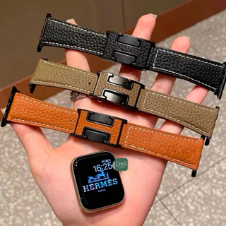 สายนาฬิกา Smartwatch สายหนัง H แบบตัวล็อค พรีเมี่ยม 38/41/42/40/44/45/46มม สําหรับ watch Series 11 10 9 8 ultra 7 6 5 4