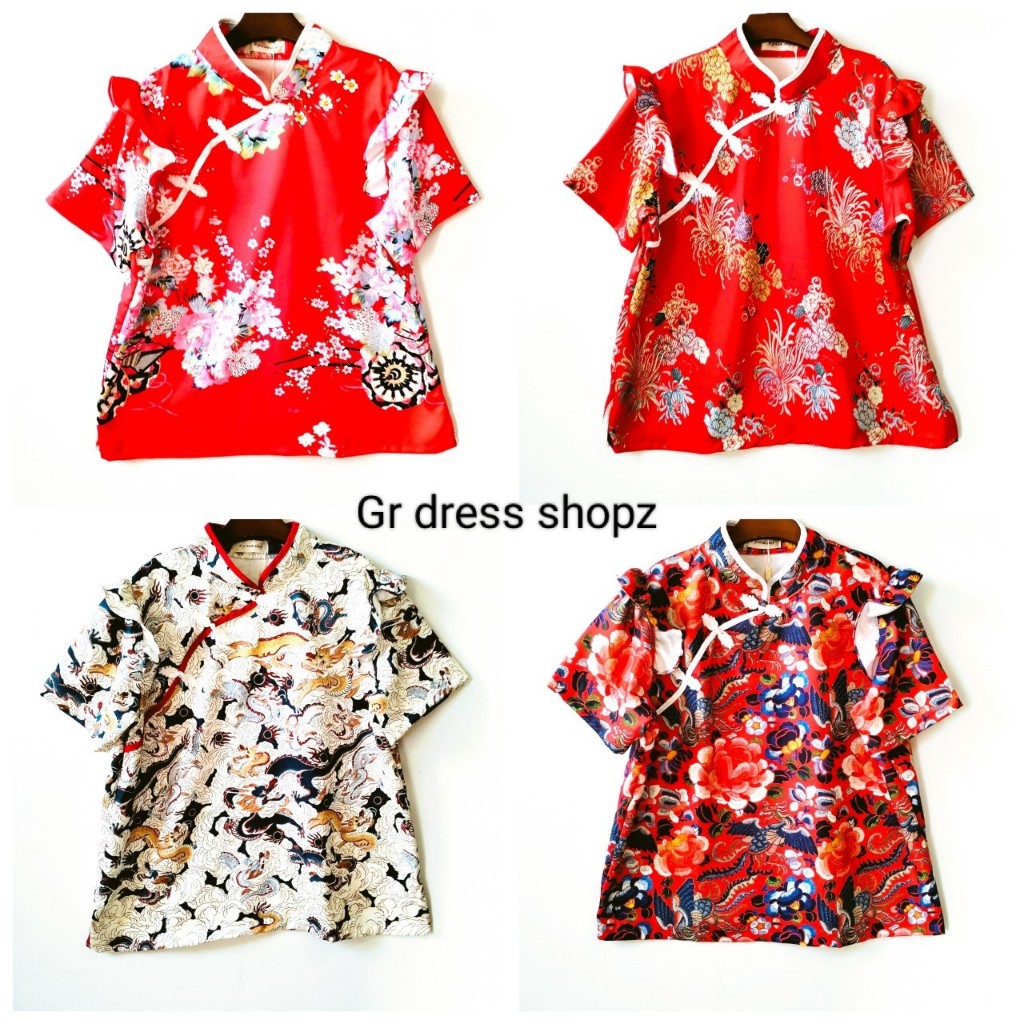 ป้าย P.Pream Shop เสื้อตรุษจีนผ้าคอตตอนเนื้อนิ่ม อก 46 นิ้ว ยาว 25 นิ้ว