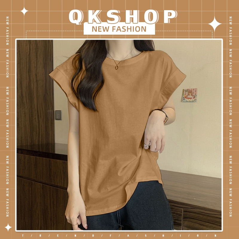 QKshop ราคาถูก เสื้อผ้าแฟชั่น งานสำหรับสาวๆ คอกลมแขนปาด ทรงเสื้อสวย เนื้อผ้าใส่สบาย มีสีให้เลือก ดูตารางไซซ์ก่อนกดสั่งซ