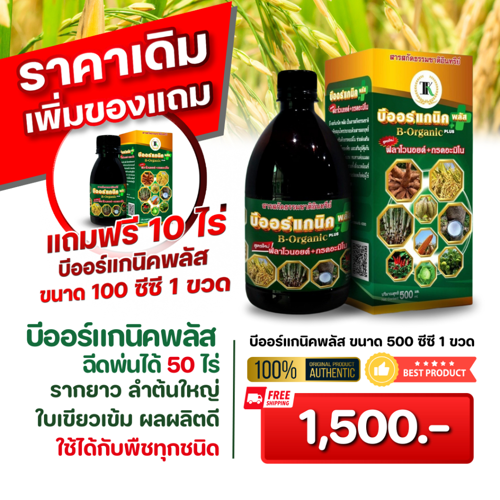 บีออแกนิกพลัส B-Organic Plus อาหารเสริมพืชขนาด 500 cc (ได้ขนาด 500cc =1ขวด+100cc1ขวด)