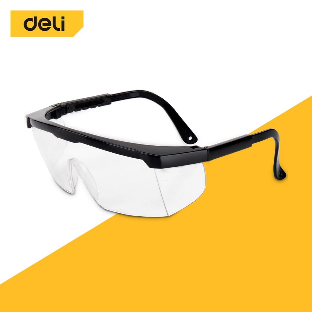 Deli แว่นตานิรภัย แว่นตาเซฟตี้ เซฟตี้ ป้องกันกันสะเก็ด สีใส น้ำหนักเบา ใส่สบาย Protective Goggles