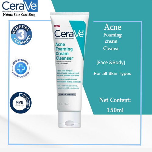 ใหม่ %ของแท้ CeraVe Acne Foaming Cream Cleanser 150ml เจลทำความสะอาดผิวหน้า สูตรสำหรับผิวเป็นสิวง่ายเซราวีเจลทำความ