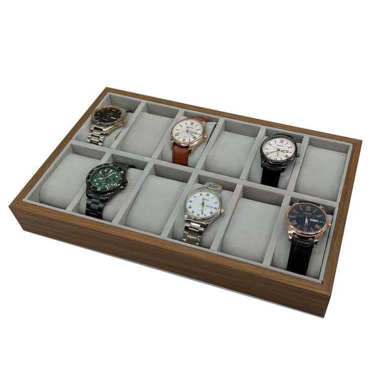 กล่องนาฬิกา ถาดนาฬิกา 12 ช่อง ไม้วอลนัทสีดำ+หมอนผ้าสักหลาด กล่องใส่นาฬิกา Watch Box การแสดงสตรีมมิ่งสด