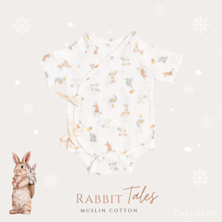 Cali บอดี้สูทขาเว้า เด็กอ่อน​ผูกหน้า 0-3 เดือน ผ้ามัสลินทอ ส…