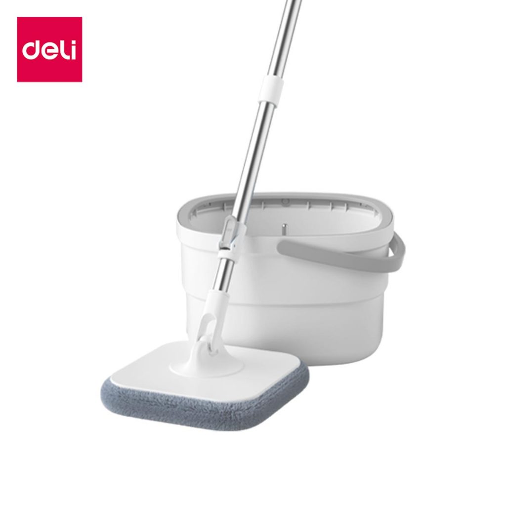Deli ไม้ถูพื้น ไม้ม๊อบถูพื้น พร้อมถังซัก ระบบแยกน้ำเสีย ปรับระดับได้ อุปกรณ์ทำความสะอาด Spin Mop