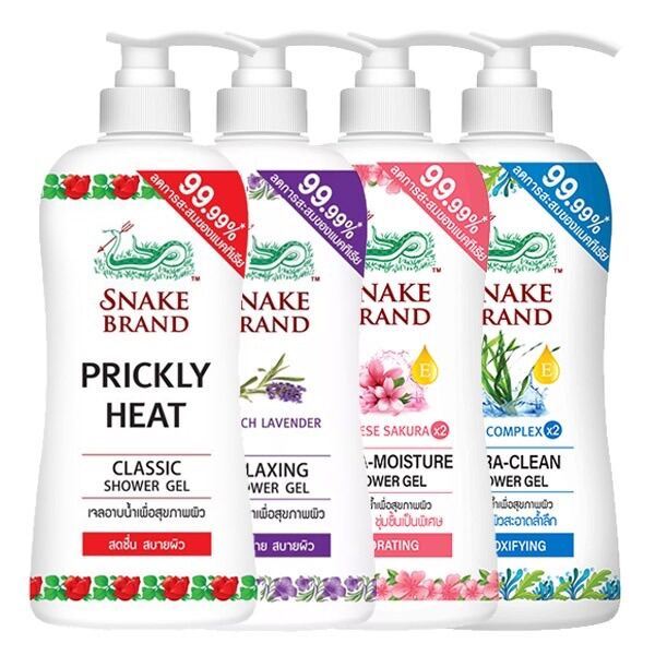 [ซื้อ 1 แถม 1] Snake Brand เจลอาบน้ำตรางู 450มล. - กลิ่น Prickly Heat เย็น สดชื่น ให้ความชุ่มชื้น ครีมอาบน้ำ