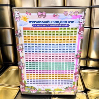 A กระปุกออมสินปิ้บ สูง23 เซน ออม 500,000 แถมสติ๊กเกอร์ 5 แผ่น + ตารางออม+สติ๊กเกอร์ลายการ์ตูน กระปุกออมสิน ปิ๊บออมสิน