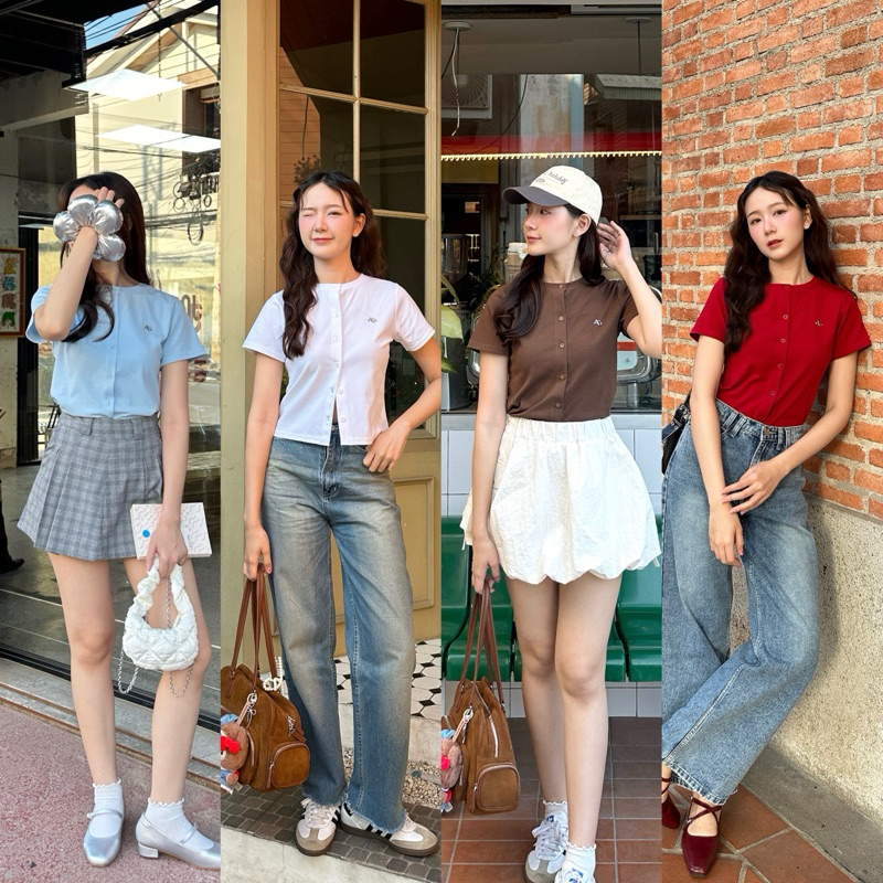 AGLEAMIN3011 | Abby top เสื้อแขนสั้นกระดุมหน้า