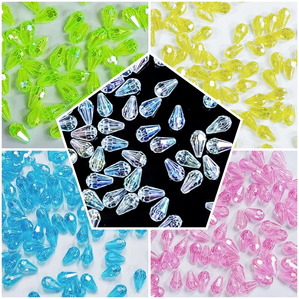 ลูกปัดหยดน้ำเหลี่ยมสีรุ้ง ขนาด 8x12m แวววาวสวยงามมาก(50กรัม)