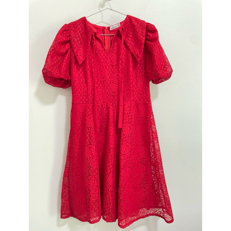 ส่งต่อ Dress ป้าย just girlie สีแดง ดีเทลลูกไม้ น่ารักมาก size L
