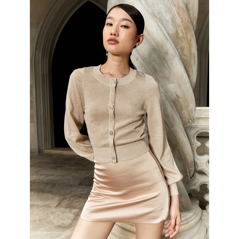pomelo ส่งต่อ cardigan beige button down cuffed hem สีเบจ