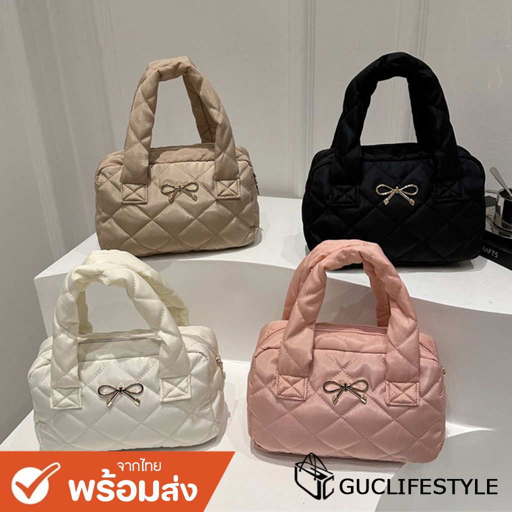 GUCSELECTED(B2289) กระเป๋าถือ ผ้าไนล่อนมีโบว์ด้านหน้า ขนาด 10.5 นิ้ว