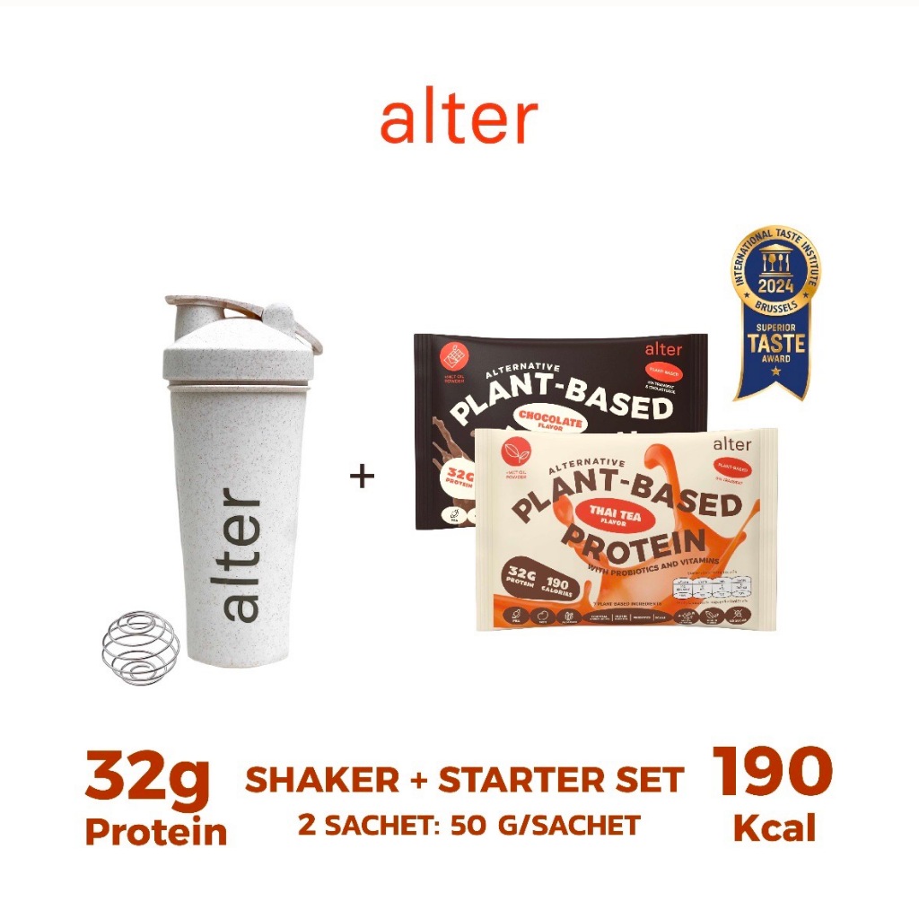 Starter Set: Alter Plant-Based Protein ชาไทยกับดาร์กช็อกโกแลต ขนาด100g 2ซอง+Biodegradable Shakerแก้วเชค:โปรตีนพืช โปรตีน