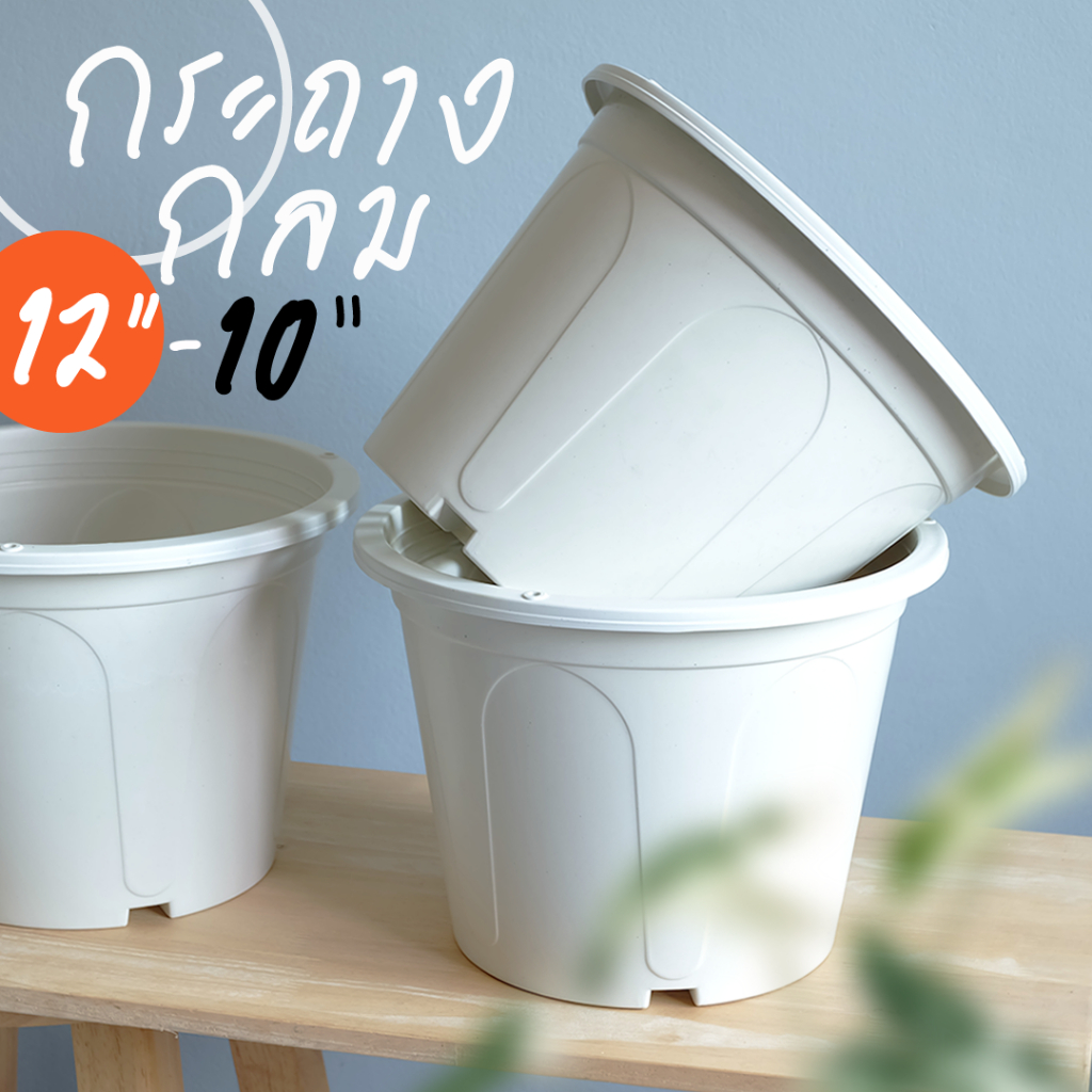 กระถางต้นไม้สีขาว กระถางพลาสติก กระถางกลม ขนาด 10 นิ้ว และ 12 นิ้ว
