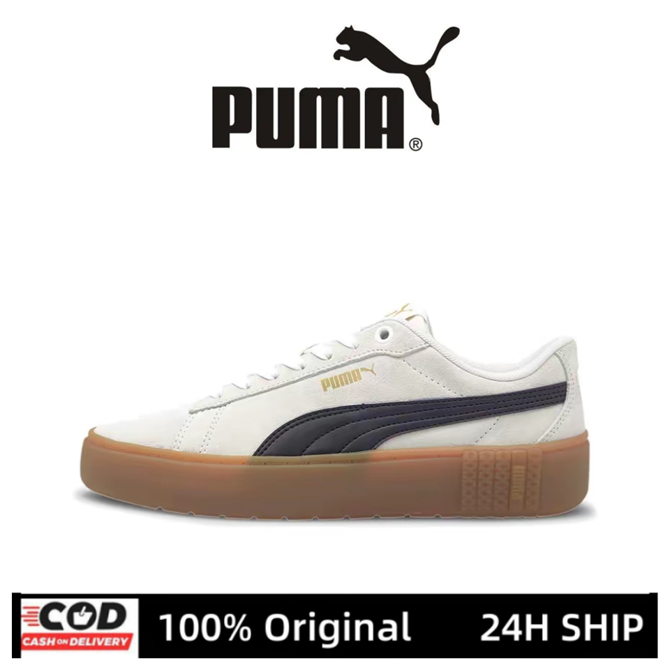 【100%Original】PUMA Smash Platform  V2 White Black Low Top Leather Casual For Women Leisure running s