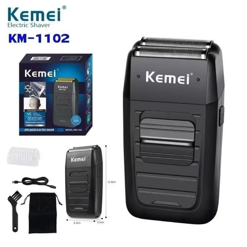 kemei KM1102 kemei1102แบบชาร์จไร้สายเครื่องโกนหนวดสำหรับผู้ชายใบมีดแฝดลูกสูบเครามีดโกนใบหน้า