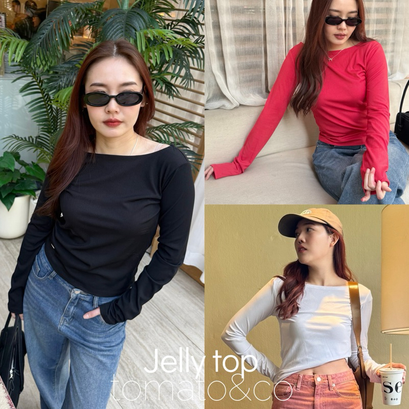 Jelly top เสื้อแขนยาวปาดไหล่สุดชิค ใส่แล้วผอมมาก