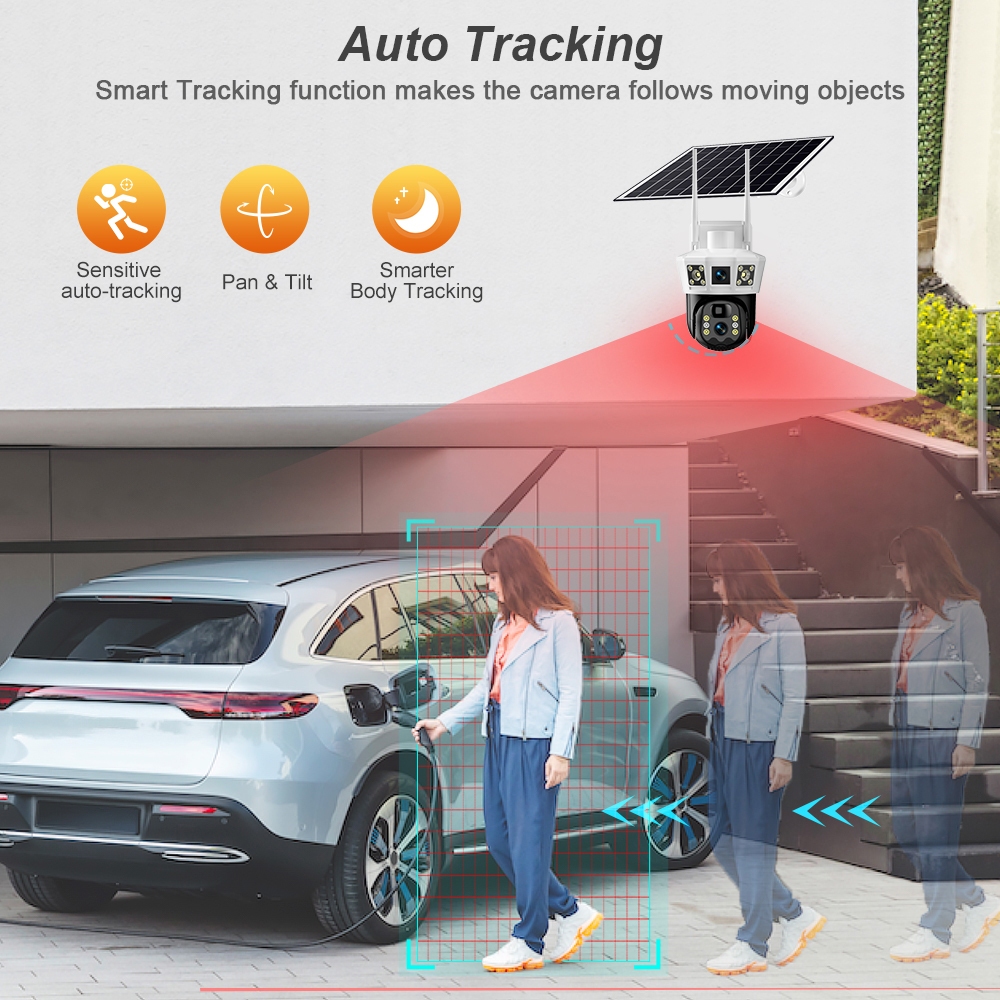 Eseecloud wifi- SIM 4G Camera 12MP 6K 18LED SolarCell กล้องวงจรปิดใส่ซิม -ไวไฟ โซลาร์เซล 12ล้านพิกเซล กล้อง2เลนส์3จอ