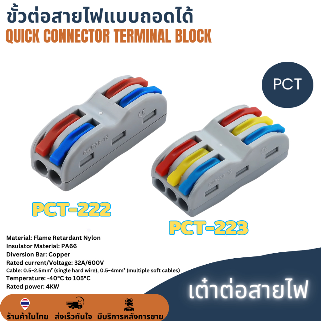 เทอร์มินอล ขั้วต่อสายไฟแบบถอดได้ PCT SPL LT KV NVF1 FD, Electrical Lever Connectors Wire Splitter Terminal Block