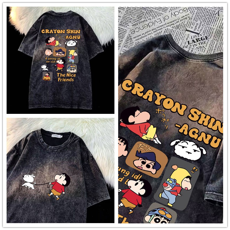 เสื้อยืดฟอกวินเทจ ผ้าคอตตอน 100% oversize เสื้อผ้าสาวอวบเกาหลีแฟชั่นมาใหม่ เสื้อโอเวอร์ไซส์ผู้หญิงแบบเท่ๆ ลายการ์ตูน 3XL