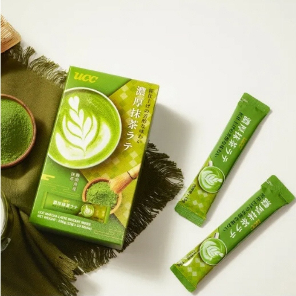 UCC Matcha latte 150g 10ซอง  สินค้าจากมาเลเซีย มีตราฮาลาล ต้นกำเนิดจากประเทศญี่ปุ่น BBF.15/01/26