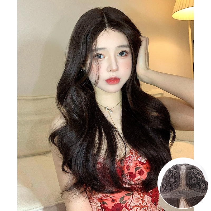 GDS Wigs วิกผมกึ่งทอมือตัว T ลอนแกนใหญ่สีน้ำตาลเข้ม ไม่มีหน้าม้า (ยาว 57 cm) ราคา ถูกที่สุด ดีลบีเคเค