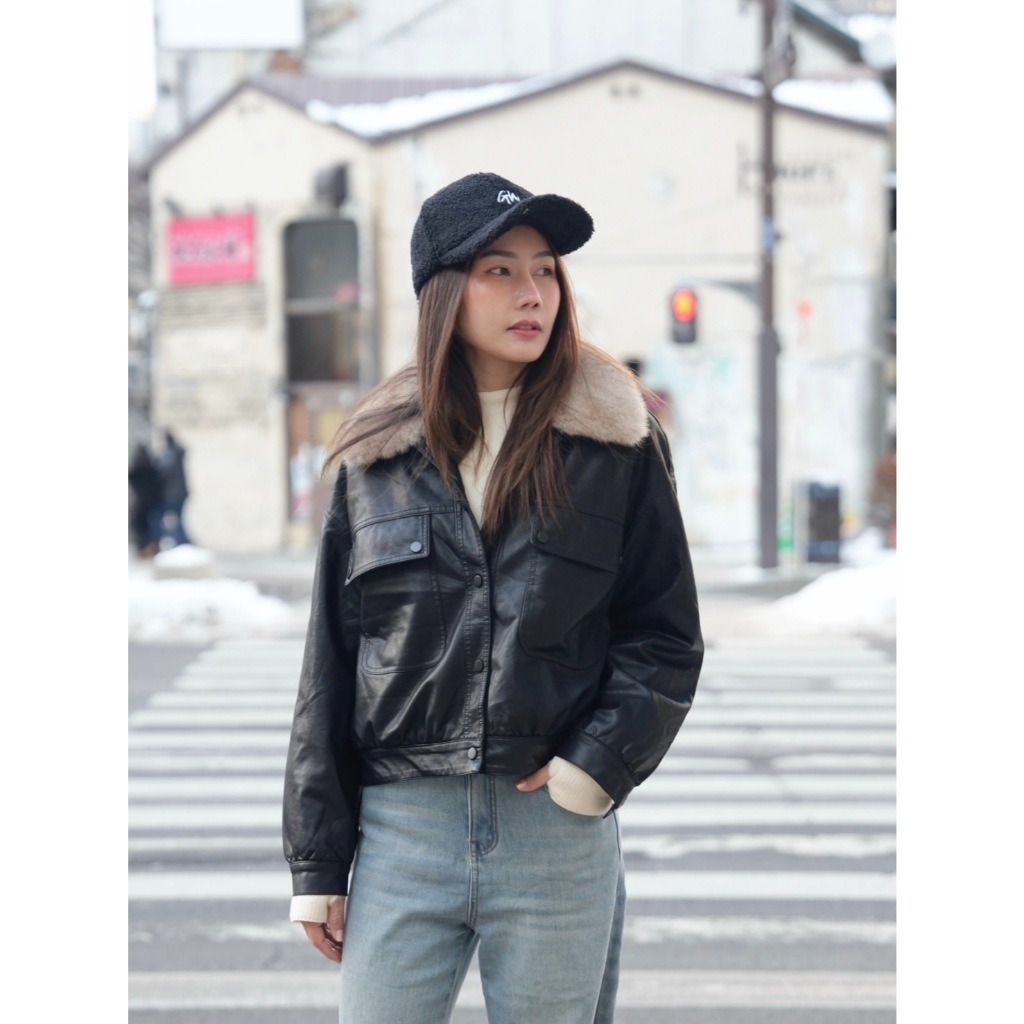 J047 Winter leather jacket