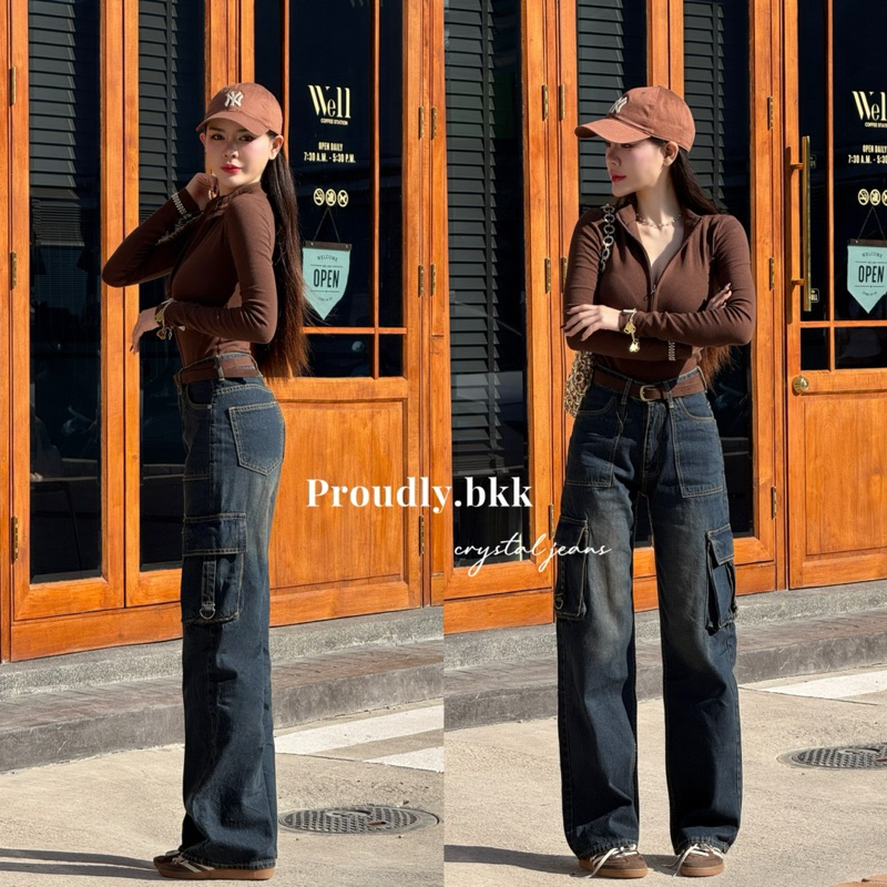 Proudly.bkk crystal jeans กางเกงยีนส์กระบอกคาโก้ เอวสูงทรงสวยเป๊ะ