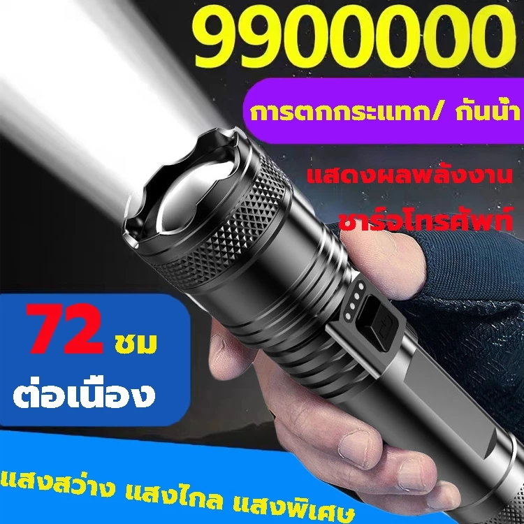 ไฟฉาย LED แรงสูง แบบชาร์จไฟได้ กันน้ำ ปรับซูมได้