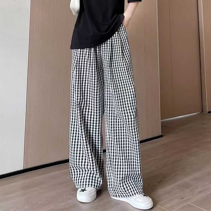 2024 ผ้าม่านเอวสูงใหม่, หลวมและผอม, บุคลิกลําลองและขี้เกียจ, กางเกงลายสก๊อตย้อนยุคสีแดงขากว้างตรงสําหรับผู้หญิง - รูปที่ 7