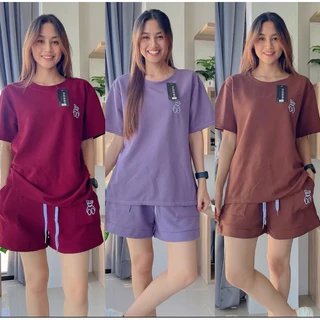 รหัส T-X4P ชุดเซ็ต2ชิ้น เสื้อ+กางเกงขาสั้น ผ้าวาฟเฟิล ปักหมี ใส่สบาย