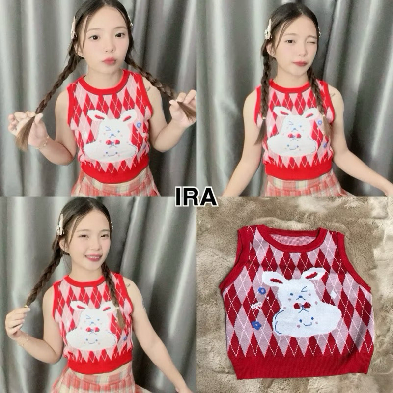 BY IRAท็อปแขนกุดเนื้อไหมพรมลายการ์ตูนน่ารักมากกก ต้องจัดแล้วนะเจ้ากาตุ่ยยยยยย