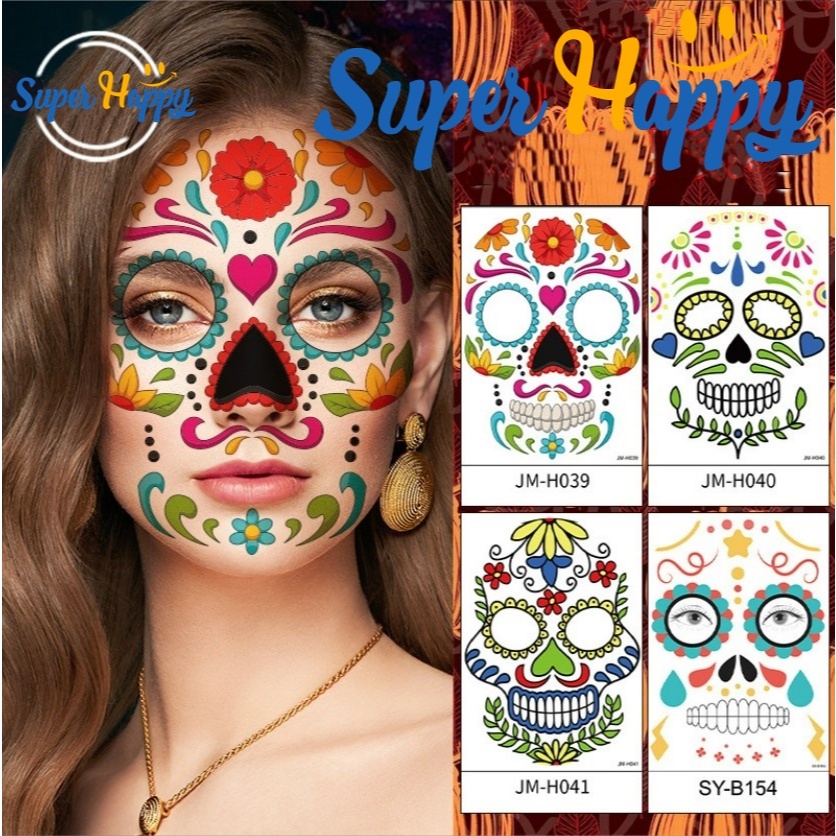 สติกเกอร์แทททูติดหน้า ขนาด21*15CM แทททูแฟนซีติดผิวแบบกันน้ำ สีสันสดใส sticker tattoo