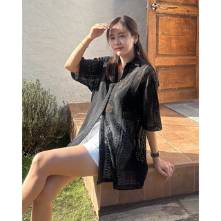 📔𝐍𝐈𝐘𝐀𝐈 𝐒𝐇𝐈𝐑𝐓 เสื้อเชิ้ตลูกไม้ถักแขนสั้น ผ้าเนื้อนิ่ม ไม่ระคายผิว