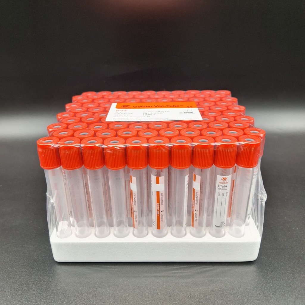 Vacuum blood tube หลอดสุญญากาศไม่เคลือบสาร ขนาด 7 ml, 100pc/pac