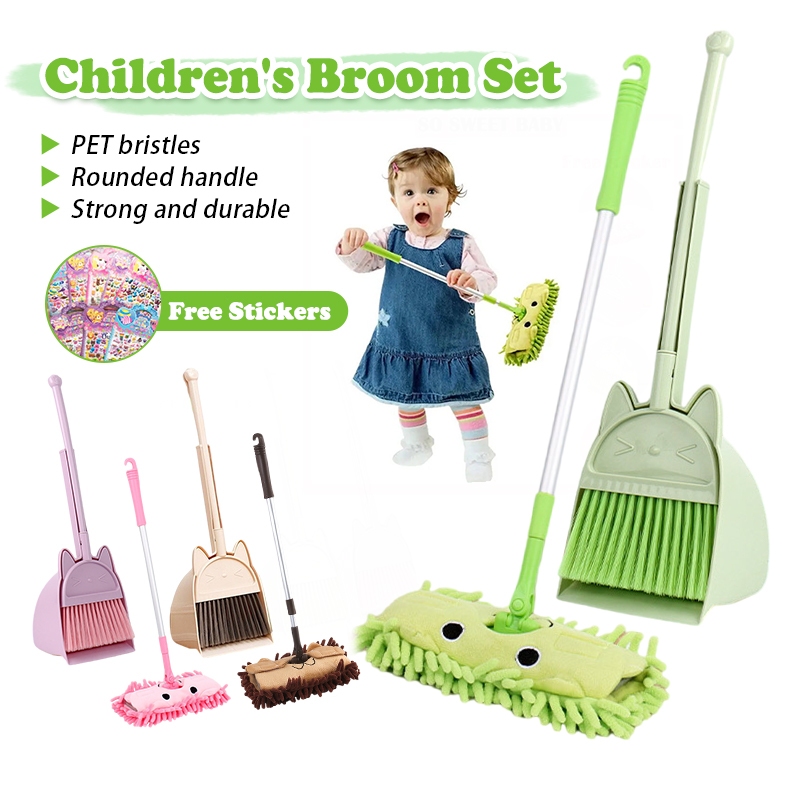 ไม้กวาดเด็ก ของเล่นทำความสะอาดแกล้งเด็ก ไม้กวาดเด็ก+ไม้ถูสำหรับเด็ก 3 ชิ้น ชุดไม้กวาดเด็ก ของเล่นเสริมพัฒนาการ