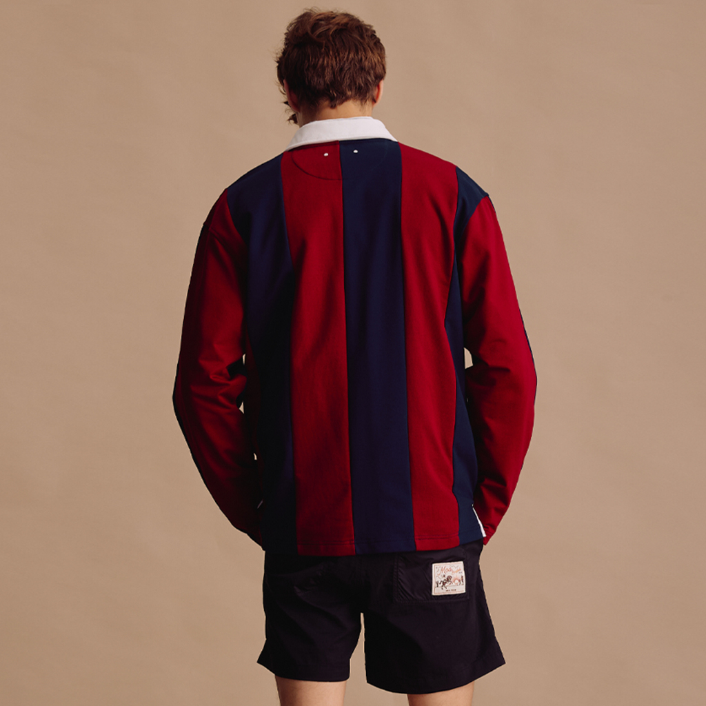 [MOO 1/25] Preppy Rugby Shirt เสื้อรักบี้ผู้ชายแขนยาว ผ้าเจอร์ซี่ คอปกโปโล ตัดต่อชิ้นคอปกและกระเป๋าหน้า แต่งกระดุมหน้า