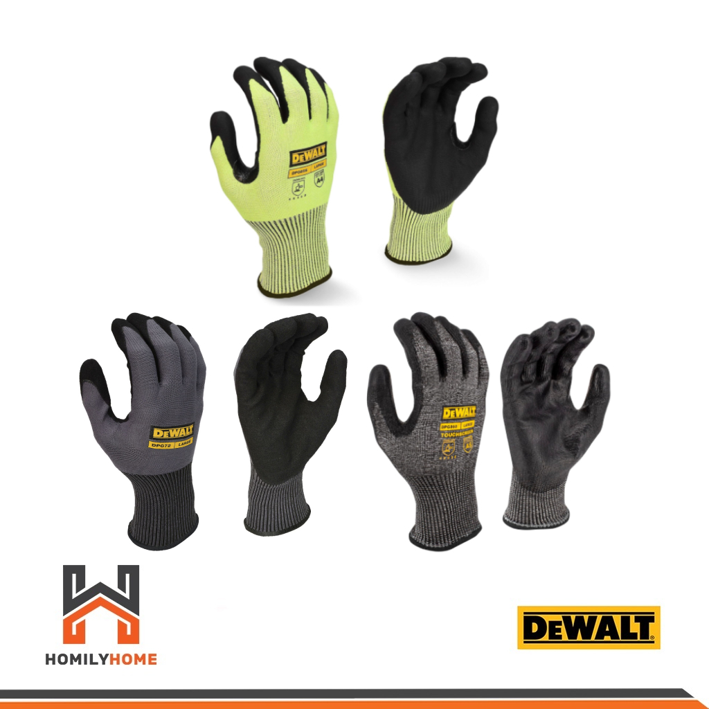 DEWALT ถุงมือกันบาด รุ่น DPG860 ถุงมือเซฟตี้ รุ่น DPG72 แบบเรืองแสง DPG855 แบบหนา DPG21L ถุงมือช่าง