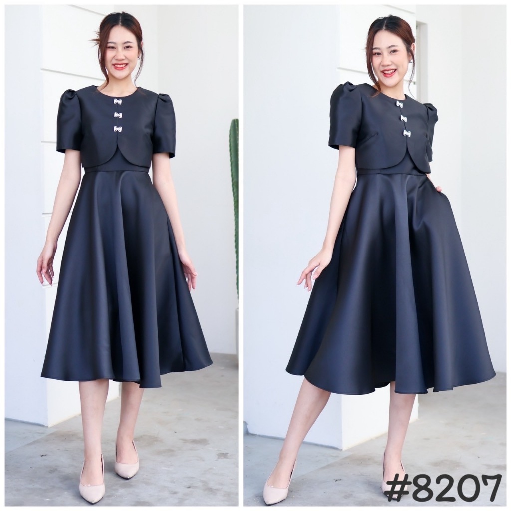 VG8207  คอกลม ทรงสุภาพ ชุดไปงานแต่ง ชุดออกงาน เดรสเพื่อนเจ้าสาว [LUXURY707]