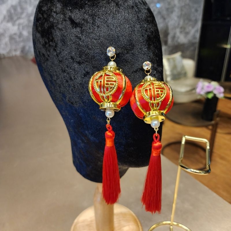 ต่างหูตรุษจีน งานโคมจีน งานพู่เกรดอย่างดี - รูปที่ 2