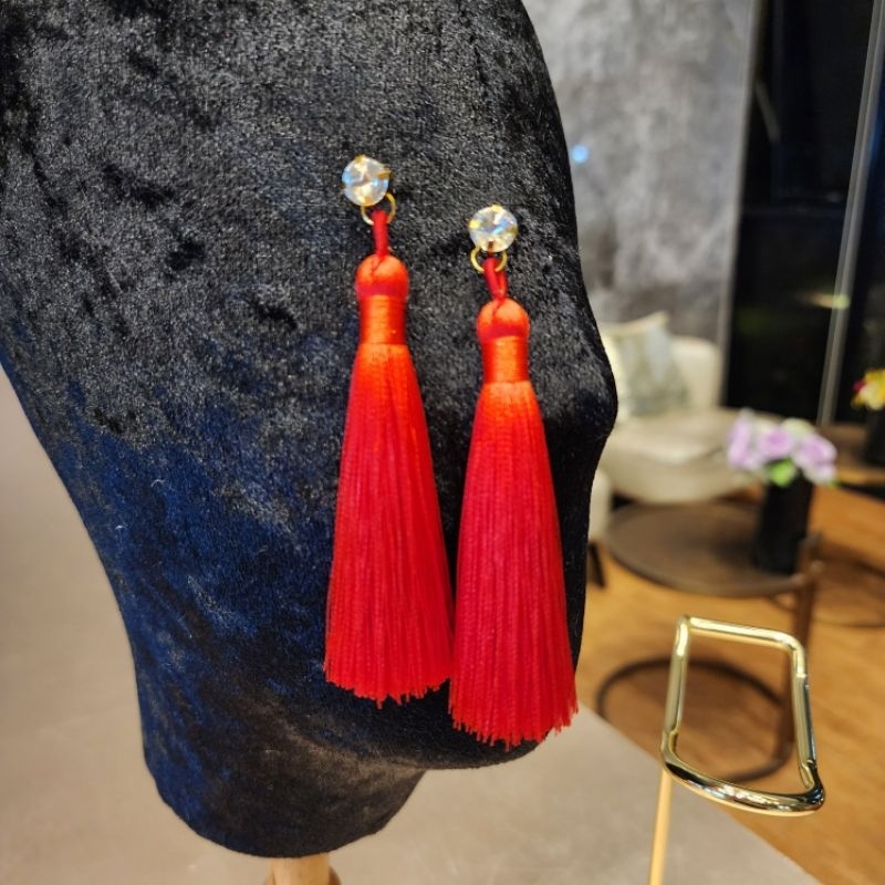 ต่างหูตรุษจีน งานโคมจีน งานพู่เกรดอย่างดี - รูปที่ 3