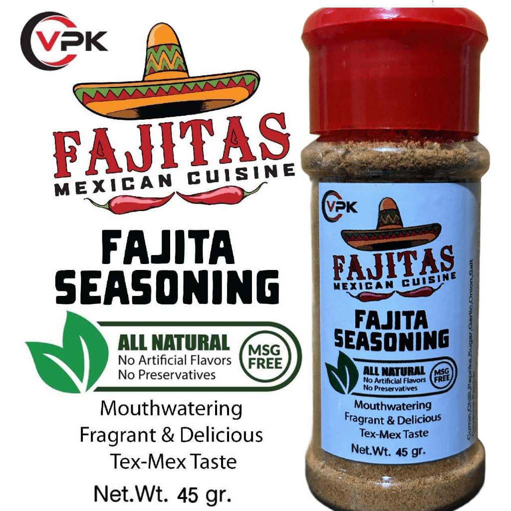 เครื่องปรุงรส Fajita เครื่องปรุงรส Fajitas เครื่องปรุงรสเม็กซิกัน เครื่องปรุงรสอเนกประสงค์ 45 กรัม ก