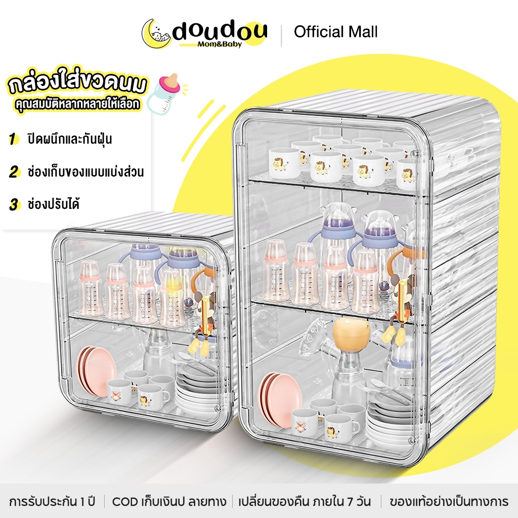 doudou กล่องเก็บขวดนมเด็ก กล่องเก็บของใช้เด็ก ความจุขนาดใหญ่ 4 ชั้น กล่องเก็บของกันฝุ่นพร้อมฝาปิด