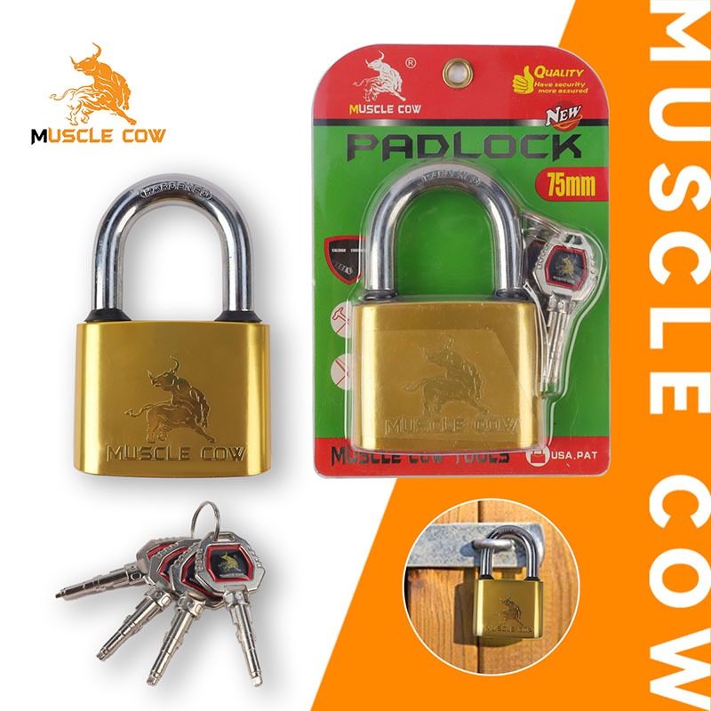 MUSCLE COW กุญแจล็อค ขนาด 75 มม. สีทอง คุณภาพดี พร้อมกุญแจ 4 ดอก