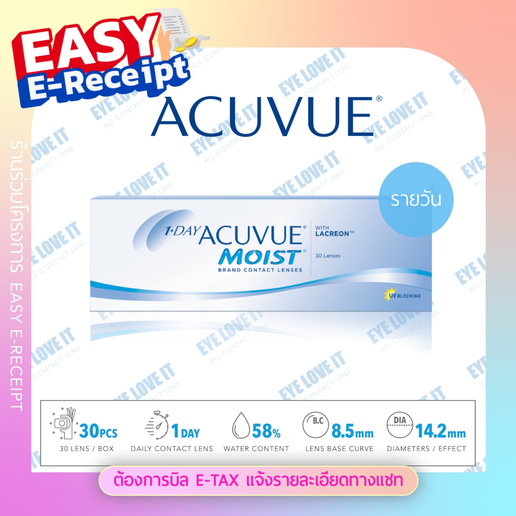 ACUVUE 1 Day MOIST เลนส์สายตาสั้น รายวัน ค่าความโค้งเลนส์ 8.5