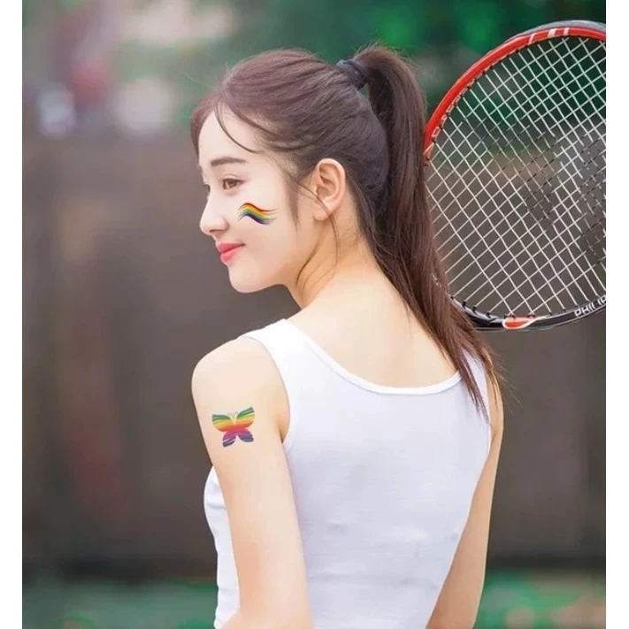 แทคทูสีรุ้ง แทคทูสายรุ้ง แทคทู สายรุ้ง สีรุ้ง เรนโบว์ รอยสัก แผ่นใหญ่ Rainbow LGBT Pride Easy Big Ta