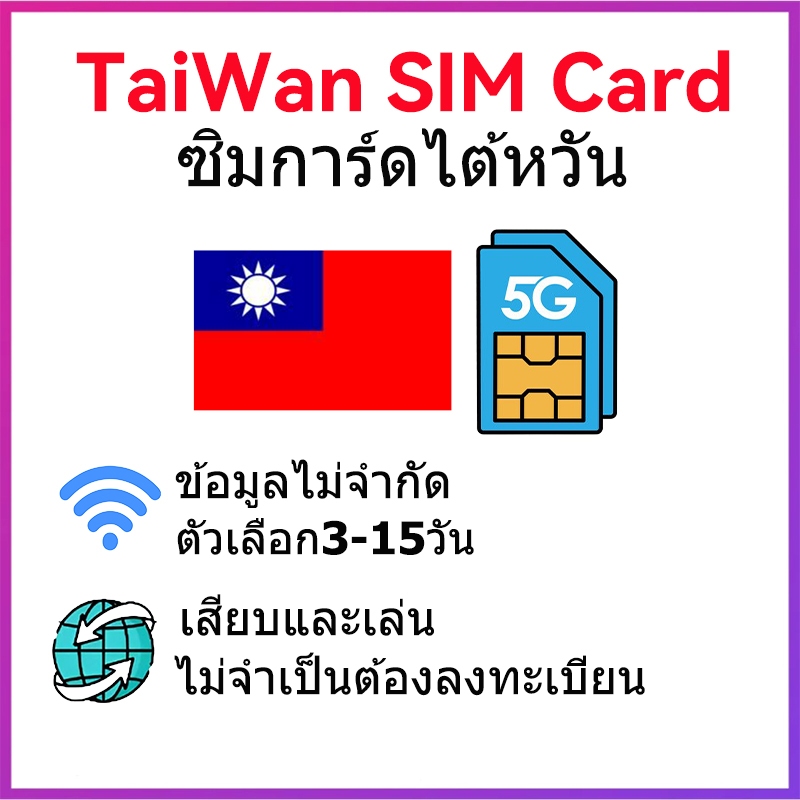 【5G ซิมการ์ดไต้หวัน】TaiWan Travel sim card daily1GB-3GB 3-15days【รายวัน1GB-3GB 3-15วัน】