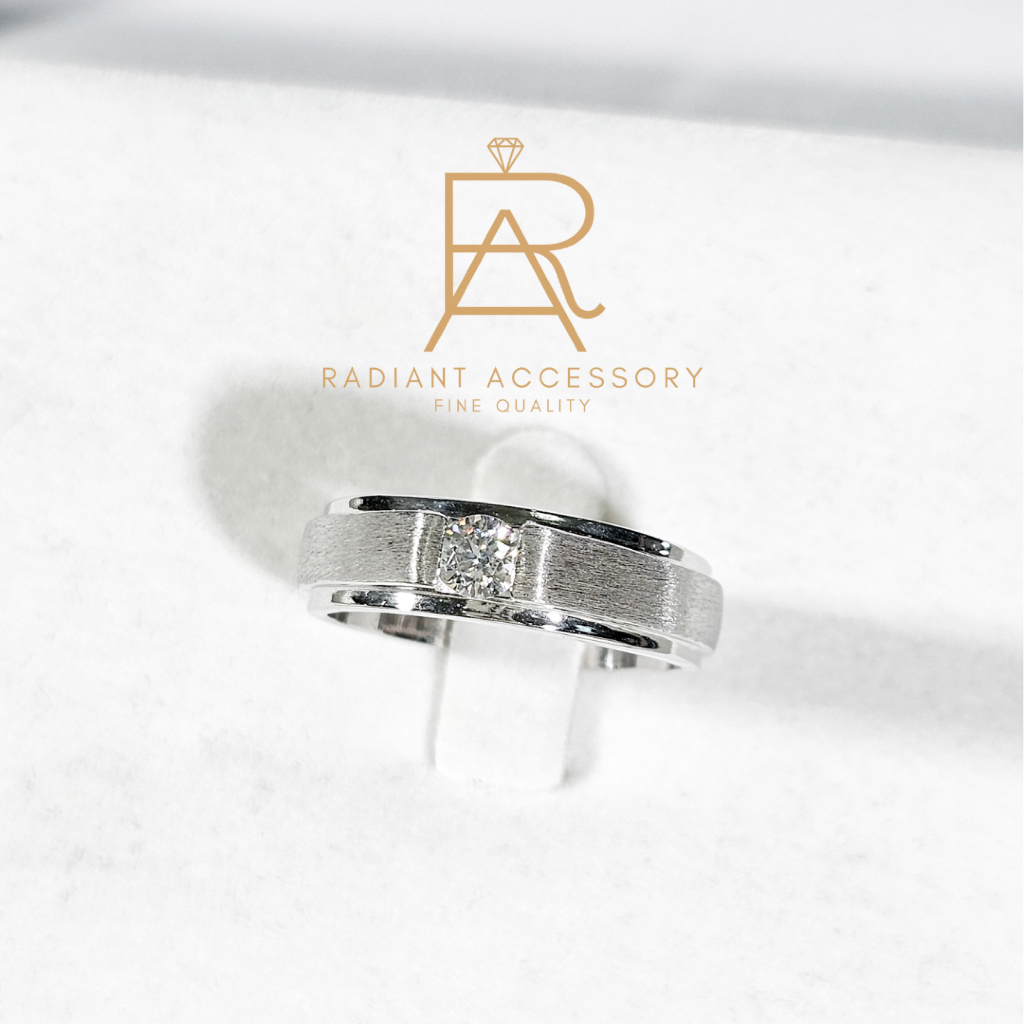 แหวนเงินแท้ แหวนชาย ฝังเพชร Moissanite 0.3 กะรัต ชุบทองคำขาว ตัวเรือนทำลาย